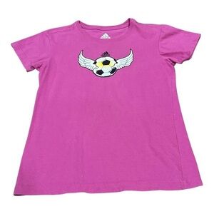Adidas Shirt Youth Large Pink Soccer Graphic T-Shirt Short Sleeve Athletic